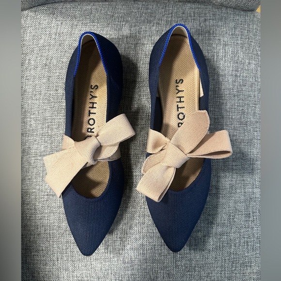 Rothy's Women's Blue Flats with Cream Bow - Picture 2 of 8